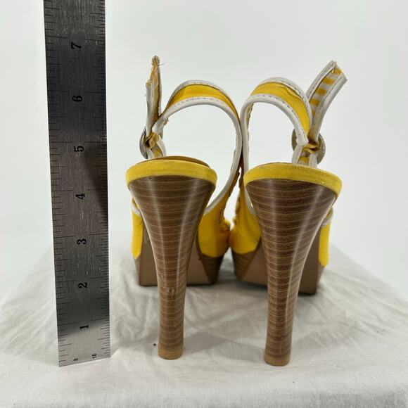 VTG y2k Womens Yellow Deb Peep Toe Slingback Buckle Bow Stiletto High Heels 8.5M - Picture 6 of 8